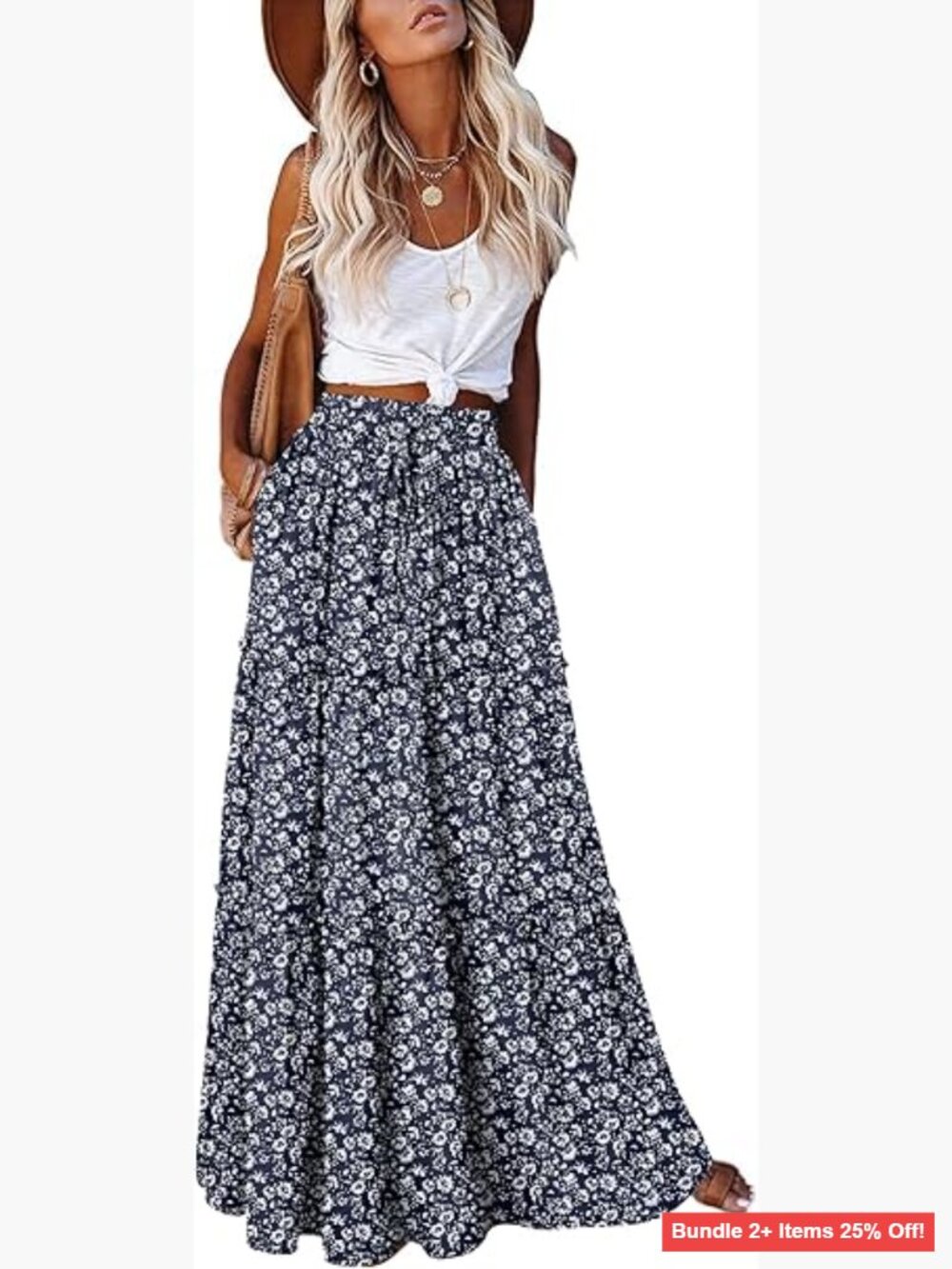 High Waist Maxi Skirt with Pockets, Flowy Polyester Fabric, Festival Wear